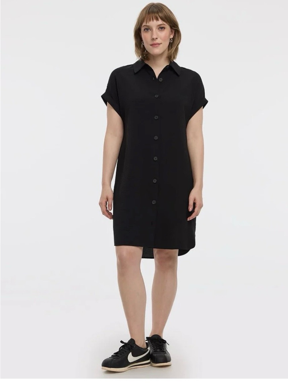 Reitmans Black Button-Front Shirt Dress